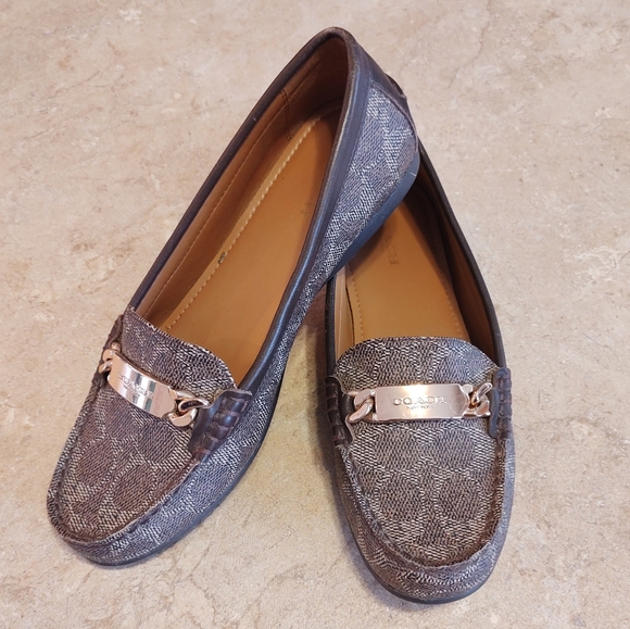 Coach Shoes - Coach 'Olive' brown signature print leather slip on loafers